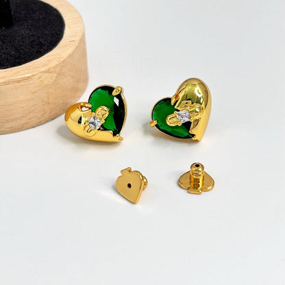 Inlaid Zircon Three-dimensional Stitching Love Heart Earrings