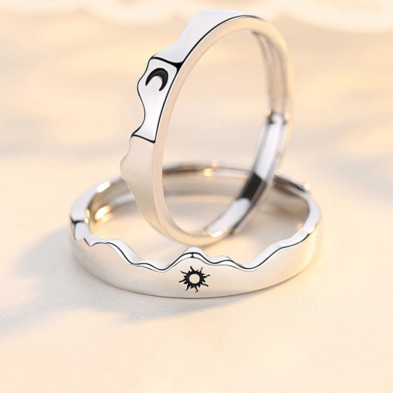 And Moon Couple Adjustable Fashion Personality Argent Pur Rings