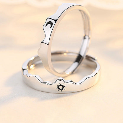 And Moon Couple Adjustable Fashion Personality Argent Pur Rings