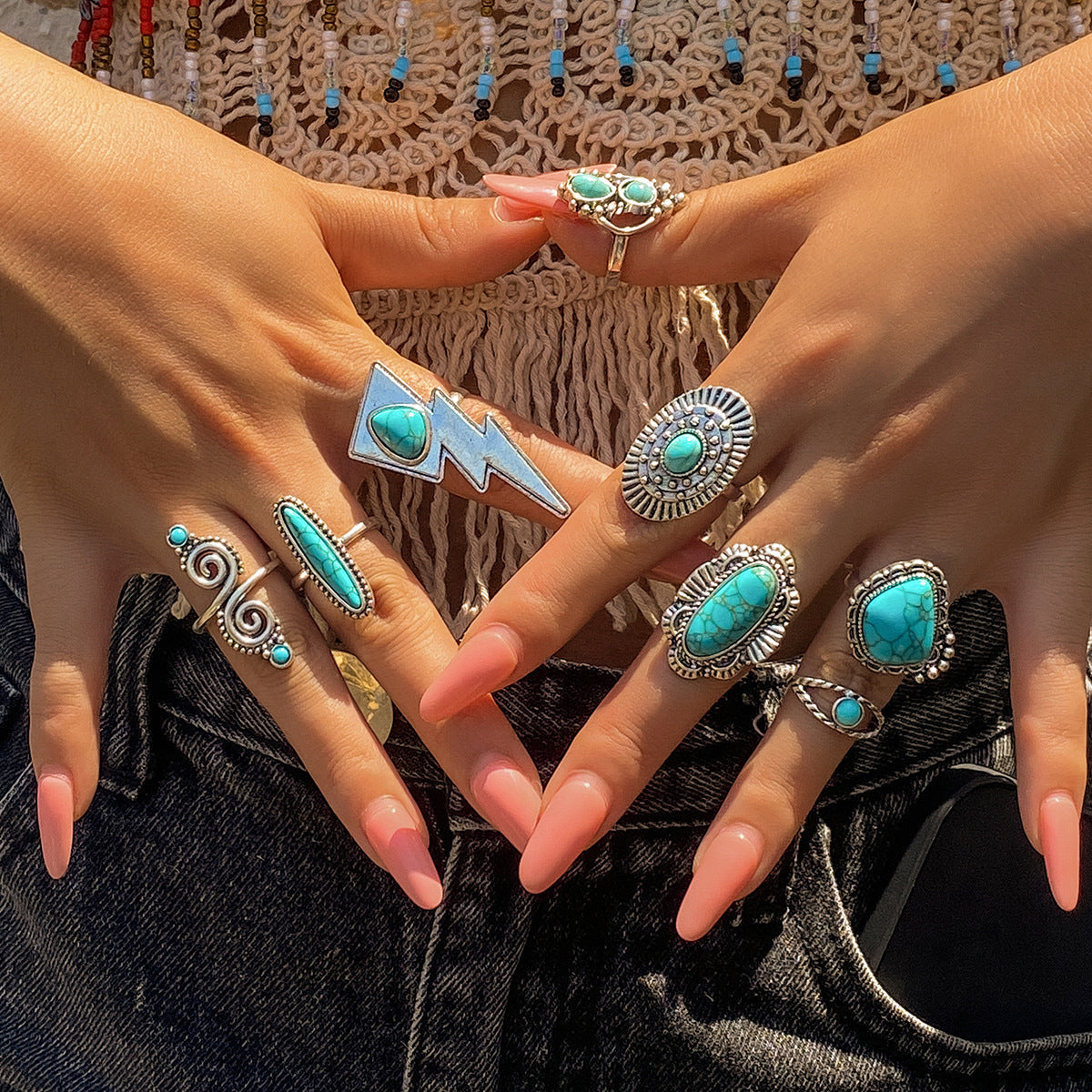 Suit Knuckle Design Vintage Totem Turquoise Rings