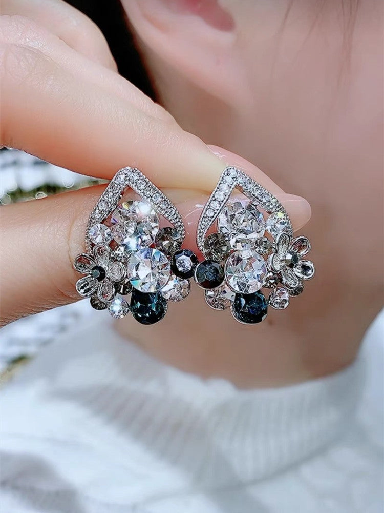 Women's Luxury Sier Needle Full Diamond Water Earrings