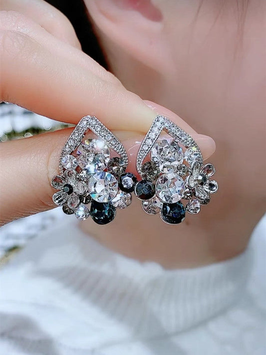 Women's Luxury Sier Needle Full Diamond Water Earrings