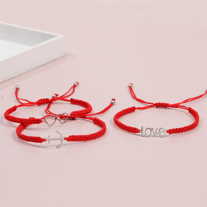 Simple Heart Butterfly Red Rope Stainless Steel Bracelets