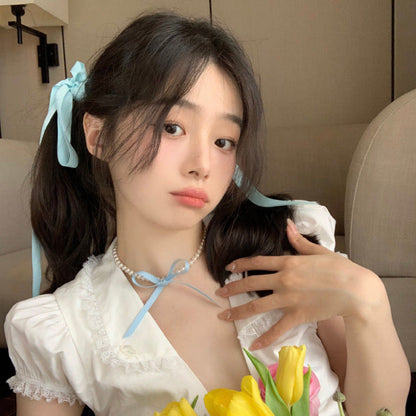 Female Dopamine Elegant Princess Bow Clavicle Necklaces