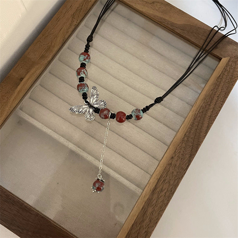 Women's Personality Butterfly Ethnic Graceful National Fashion Red Necklaces