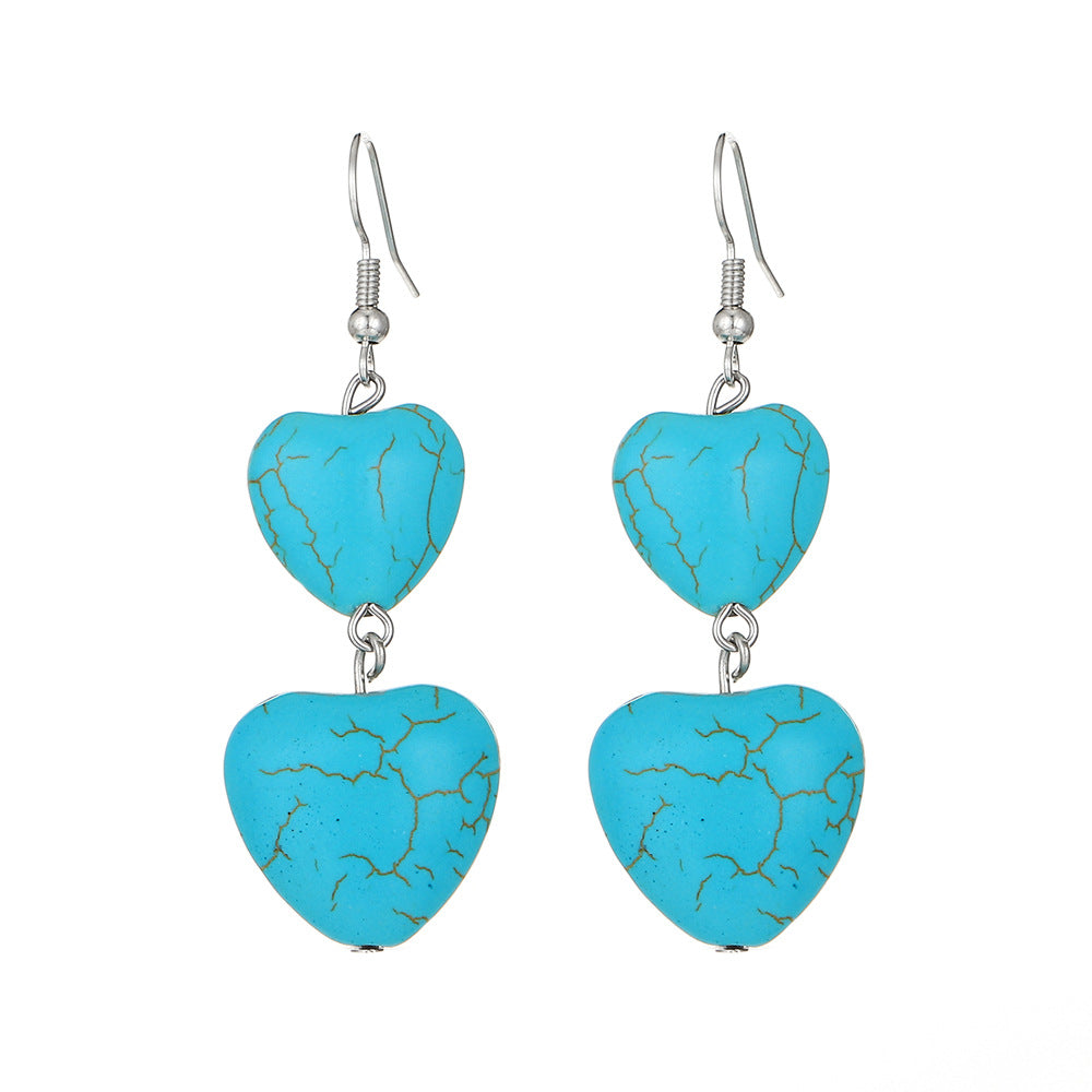 Love Turquoise Alloy Distressed Geometric Moonstone Earrings