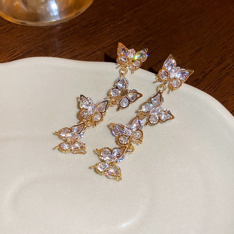 Sier Needle Unique Design Zircon Butterfly Earrings