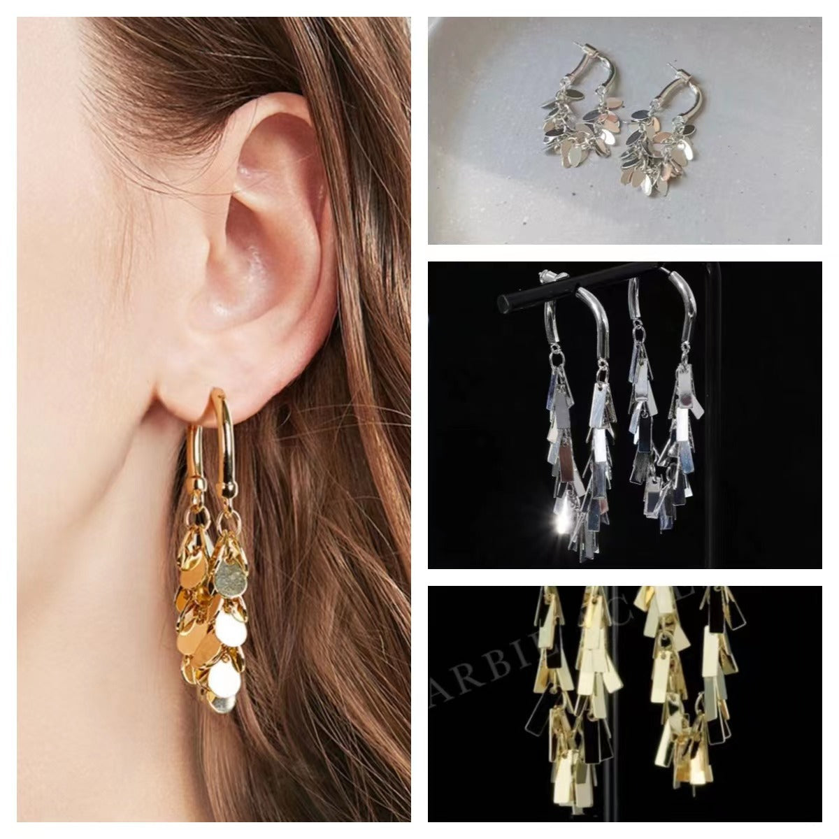 Long Tassel Round Rectangular Gold And Sier High Profile Earrings