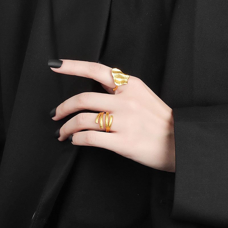 Women's Minimalist Irregular Lines Knuckle Simple Opening Rings