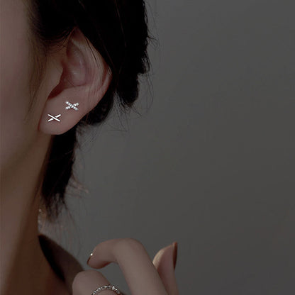 Sier X Diamond Simple Letter Zircon Earrings