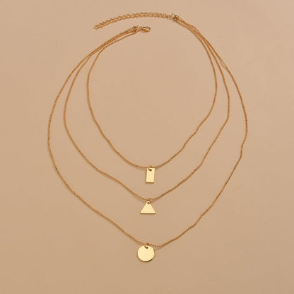 Iron Square Triangle Round Pendant Fashion Necklaces