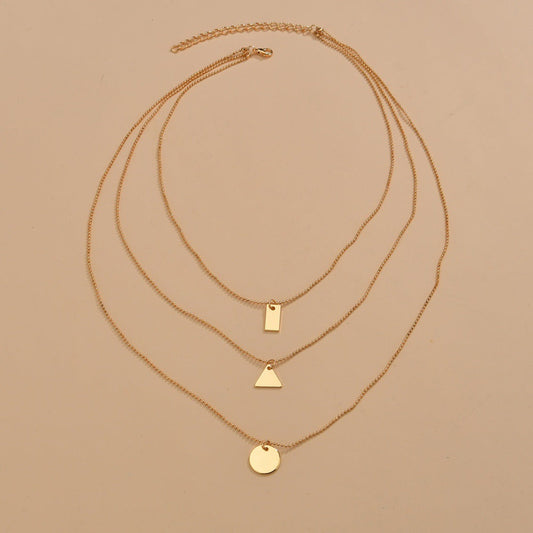 Iron Square Triangle Round Pendant Fashion Necklaces