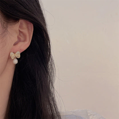 Pearl Female Sweet Elegance High-grade Sier Earrings