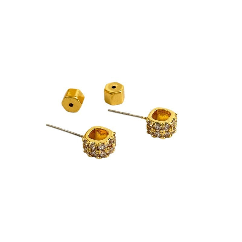 Women's Petite Inlaid Zircon Design Square Hollow Earrings