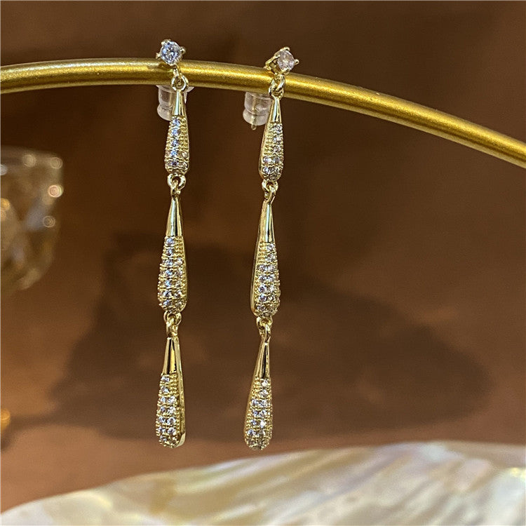 Diamond Water Drop Tassel High-grade Light Luxury Earrings
