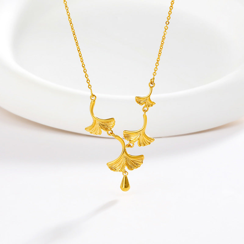 Female Brass Gold-plated Summer Niche High-grade Sense Ginkgo Necklaces