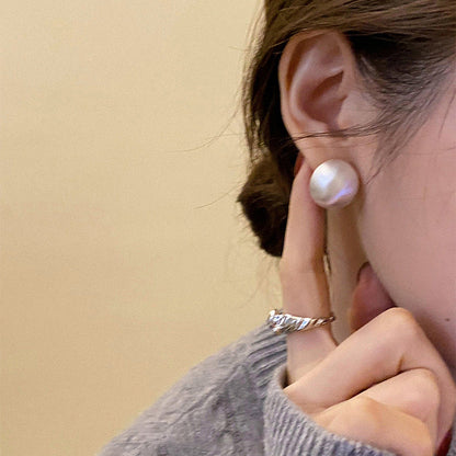 Women's Round Brushed Metal For Retro Personality And Earrings