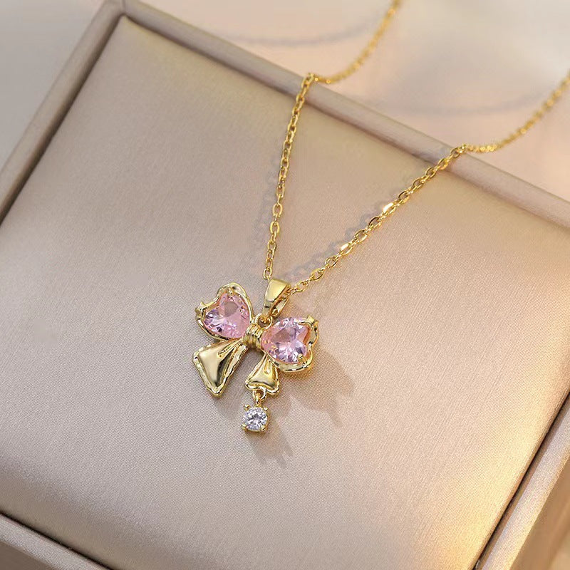 Fan Korean Style Butterfly Full Diamond Necklaces