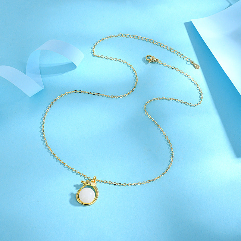 Women's Fashion Life Zodiac Dragon Jade Cute Golden Pendant Necklaces