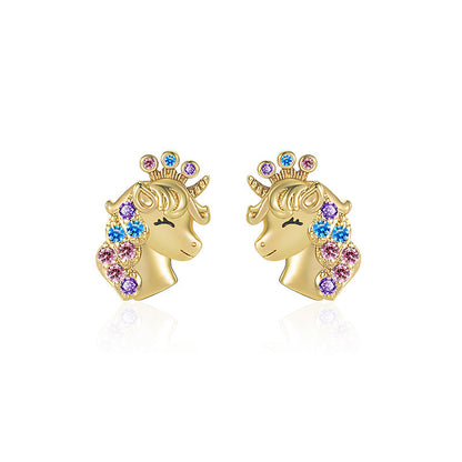 Children's Diamond Crown Unicorn Ear Cute Colorful Earrings