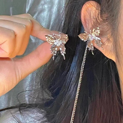 Women's Asymmetric Hollow Butterfly Tassel Design High-grade Sweet Cool Hot Earrings