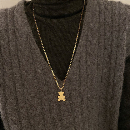 Steel Colorfast Bear Long Sweater Chain Necklaces
