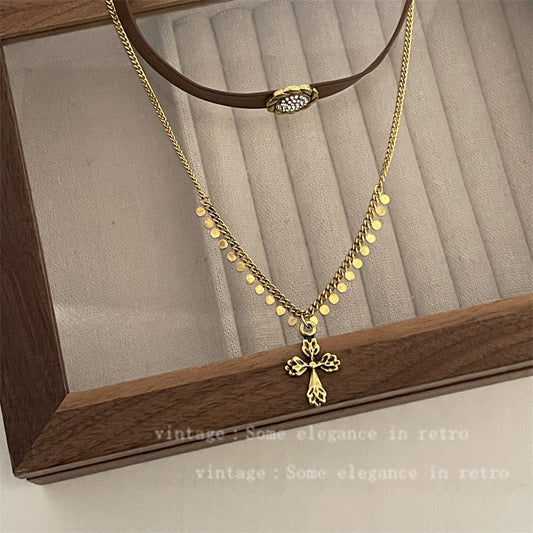 Leather Retro Textured Collar Stacked Gu Necklaces