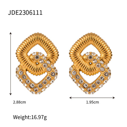 Trendy Gold Stainless Steel Inlaid Zircon Earrings