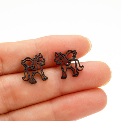 Stainless Steel Cartoon Small Animal Dinosaur Unicorn Earrings