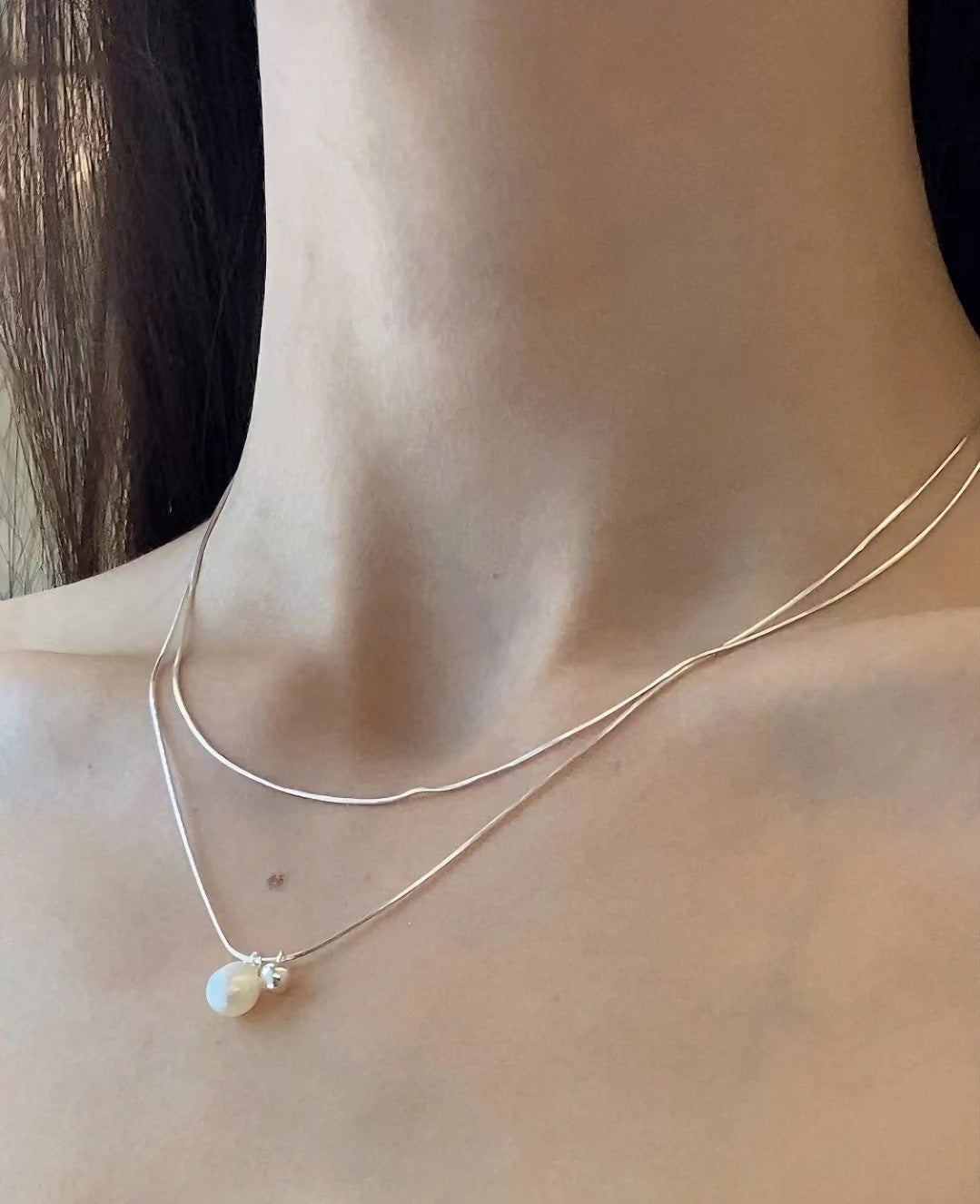 Women's Water Drop Pearl Advanced Design Sense Niche Temperament Double Necklaces