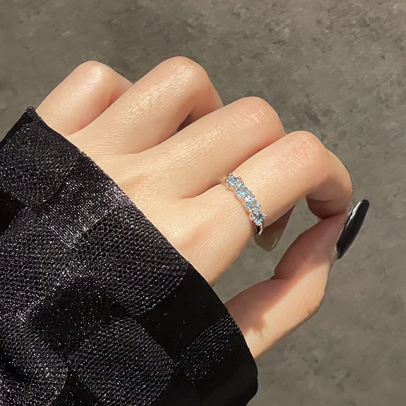 Style Simple Blue Zircon Exquisite Personality Affordable Luxury High-grade Rings