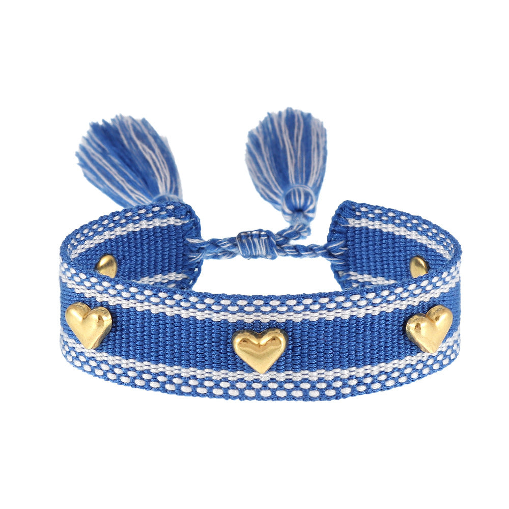Couple Golden Heart-shaped Carrying Strap Hand-woven Tassel Bracelets