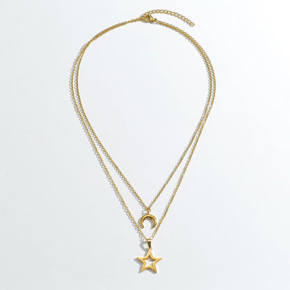 French Retro Stainless Steel Gold Hollow Pentagram Ornament Necklaces