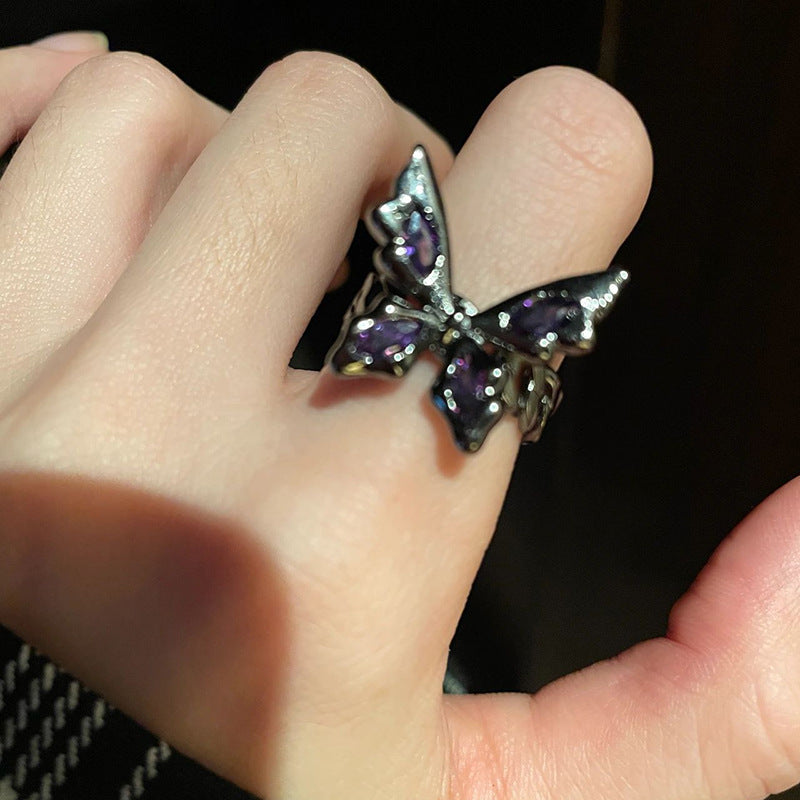 Style Butterfly Rhinestone Zircon High-grade Punk Retro Personality Rings