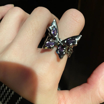Style Butterfly Rhinestone Zircon High-grade Punk Retro Personality Rings