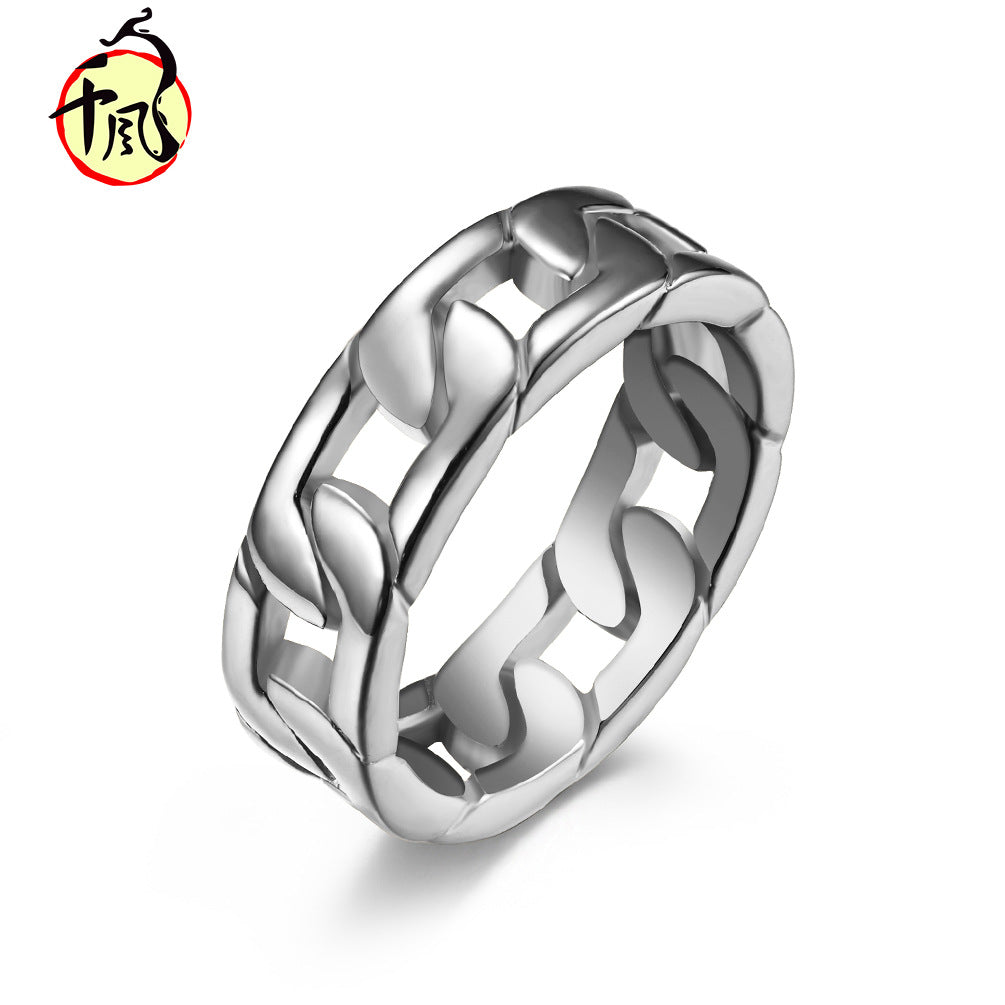 Women's & Men's & Trendy Titanium Steel Woven Cuban Chain And Medium Cold Rings