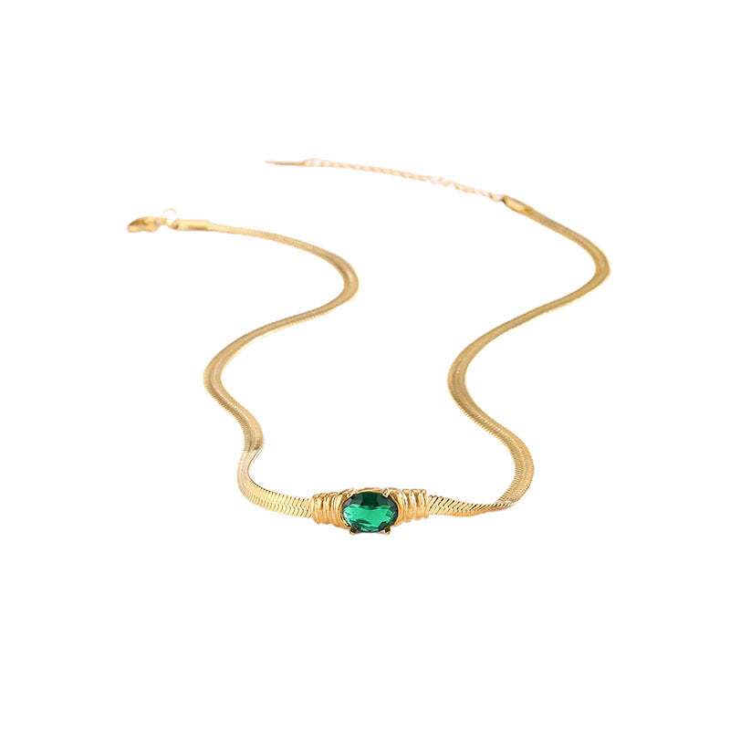 Emerald Oval Diamond Titanium Steel Niche High Sense Snake Necklaces