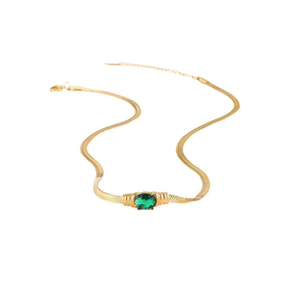 Emerald Oval Diamond Titanium Steel Niche High Sense Snake Necklaces