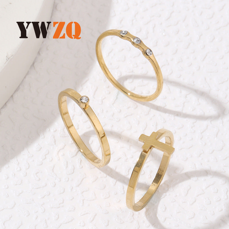 Fashion Stainless Steel Ornament Diamond Cross Rings