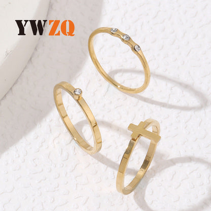 Fashion Stainless Steel Ornament Diamond Cross Rings