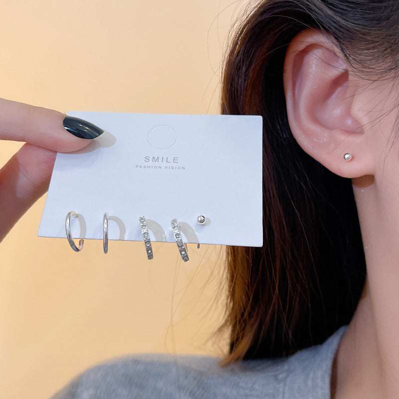 Sier Needle Simple Suit Small Ear Earrings