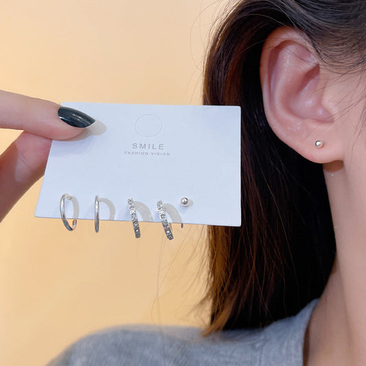 Sier Needle Simple Suit Small Ear Earrings