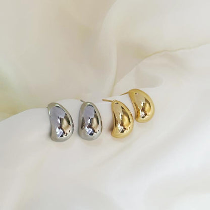 Women's Golden Oval Bean-shaped Geometric Shaped Sier Earrings