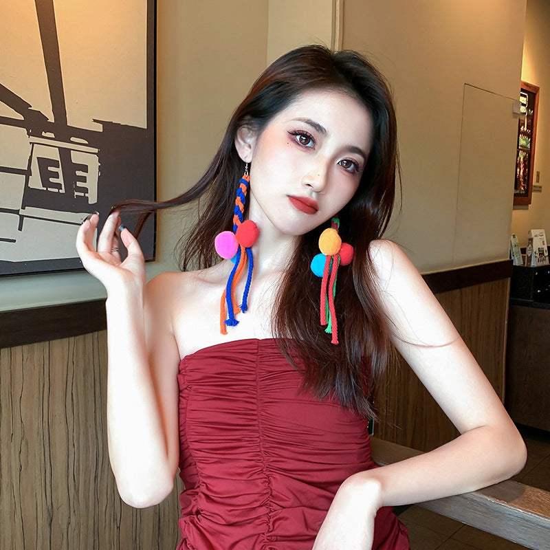 Hairy Ball Funny Quirky Long Asymmetric Earrings