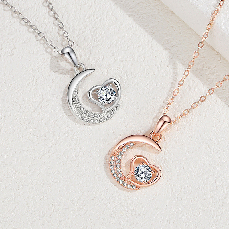 Women's Korean Heart Moon Sterling Sier Niche Necklaces