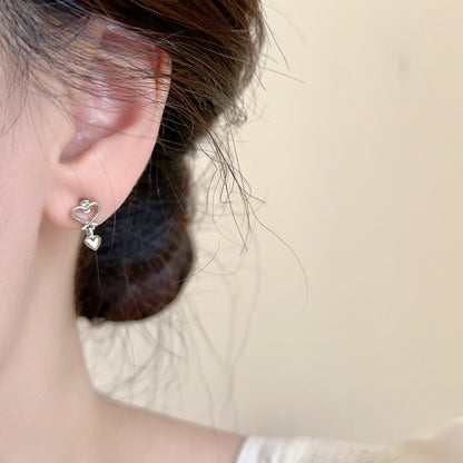 Needle Love Heart Female Short And Simple Earrings