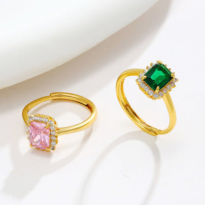 Jewelry Imitation Colored Gems Series Square Temperament Retro Affordable Rings