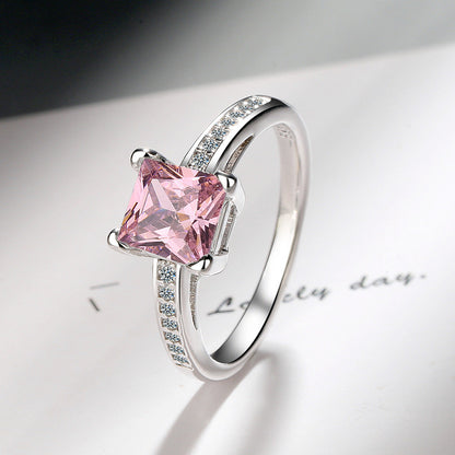 Comfortable Simple Square Rhinestone Zircon Princess Rings
