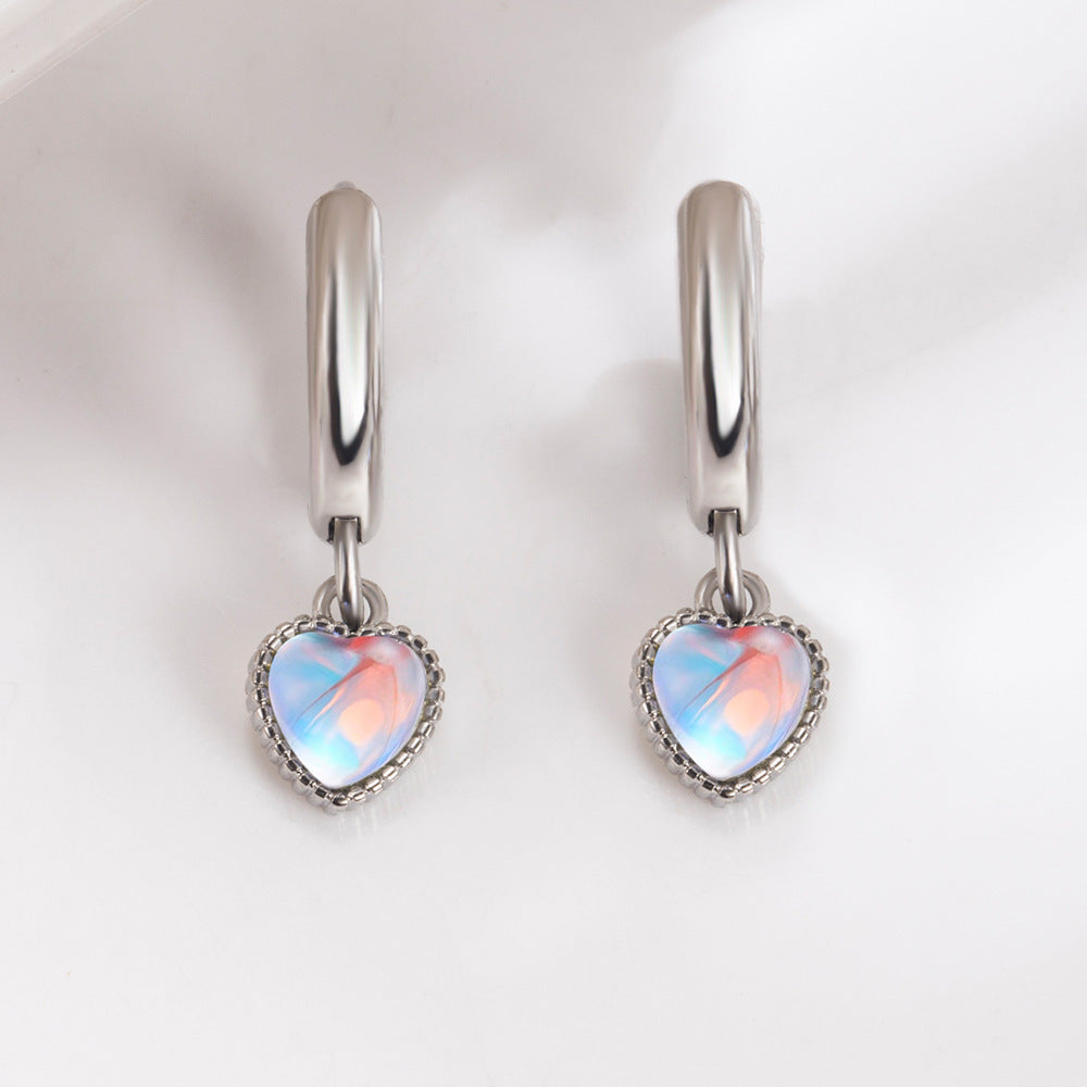 Women's Heart Fashion Korean Heart-shaped Moonstone Ear Earrings