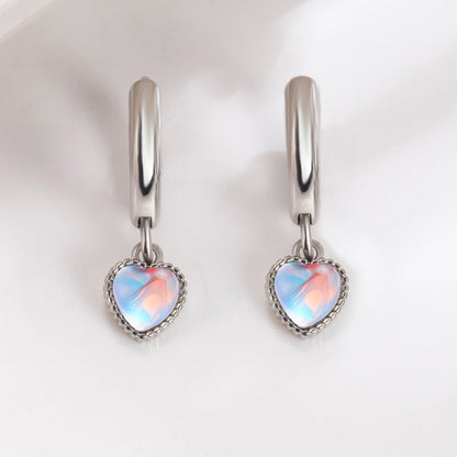 Women's Heart Fashion Korean Heart-shaped Moonstone Ear Earrings